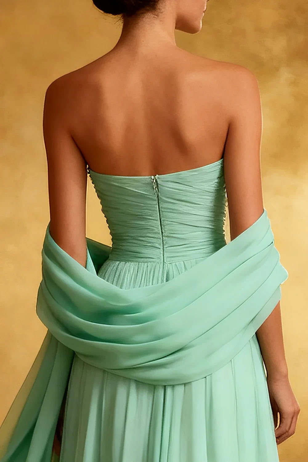 Sparkly A-Line Strapless Sleeveless Chiffon Sweep/Brush Train Prom Dress