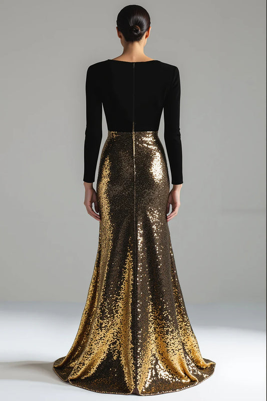 Sparkly Mermaid/Trumpet V-Neck Long Sleeve Velvet Sweep/Brush Train Prom Dress