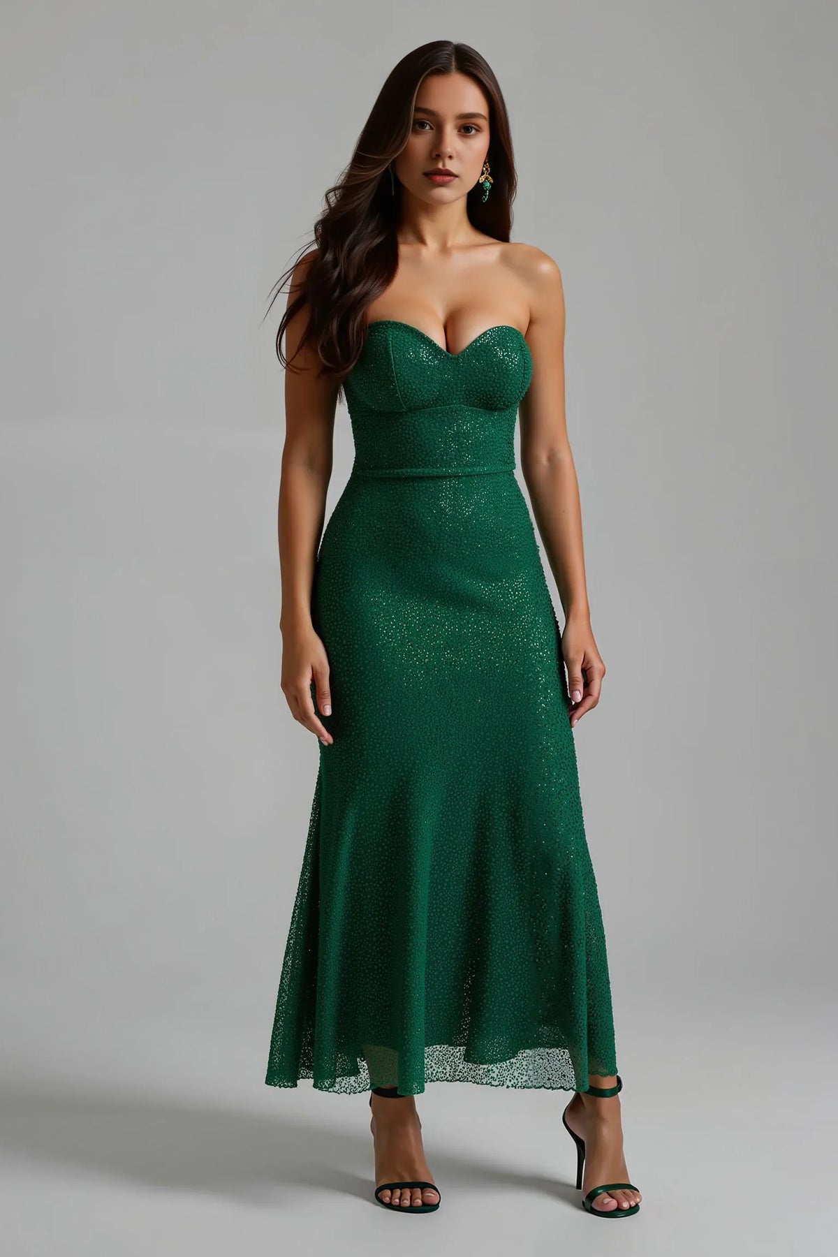 Sparkly Sheath/Column Strapless Sleeveless Sequins Ankle-Length Prom Dress