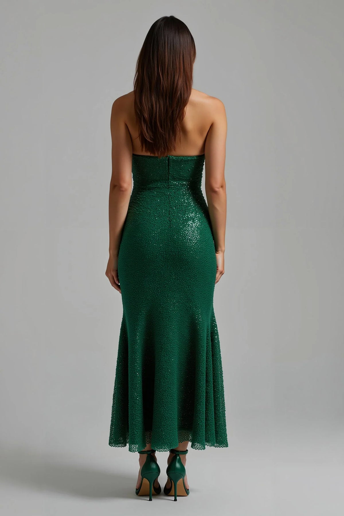 Sparkly Sheath/Column Strapless Sleeveless Sequins Ankle-Length Prom Dress