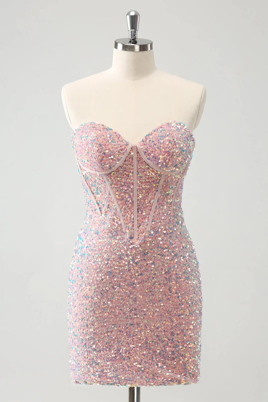 Sparkly Strapless Tight Short Homecoming Dress with Sequins