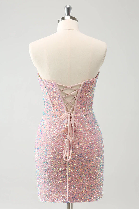 Sparkly Strapless Tight Short Homecoming Dress with Sequins