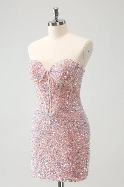 Sparkly Strapless Tight Short Homecoming Dress with Sequins