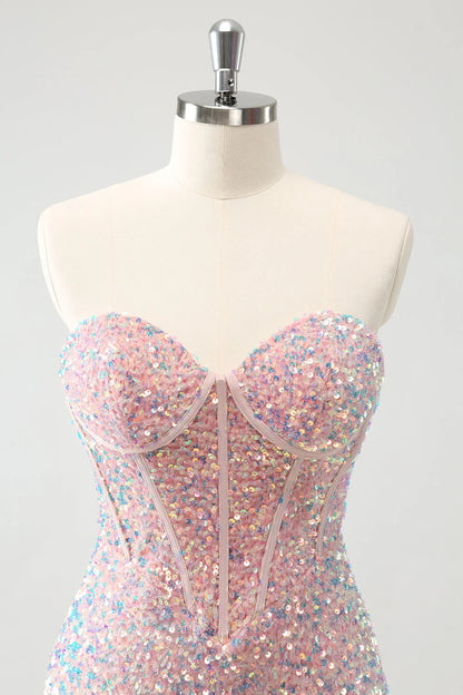 Sparkly Strapless Tight Short Homecoming Dress with Sequins