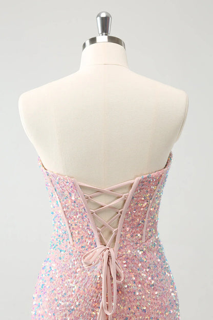 Sparkly Strapless Tight Short Homecoming Dress with Sequins