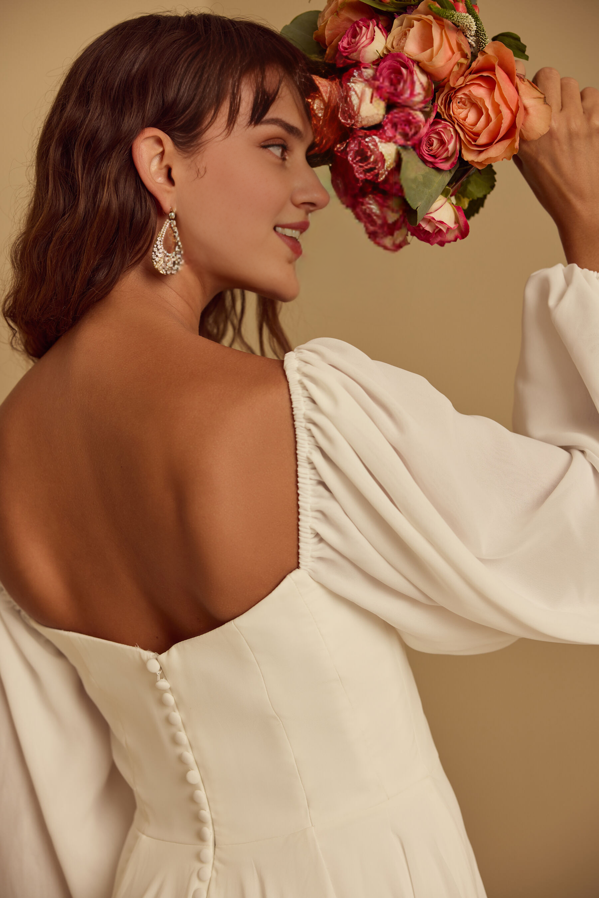 Formal Wear Dresses Long Sleeves Square Neck Chiffon A-line Floor Length Wedding Dress With Train