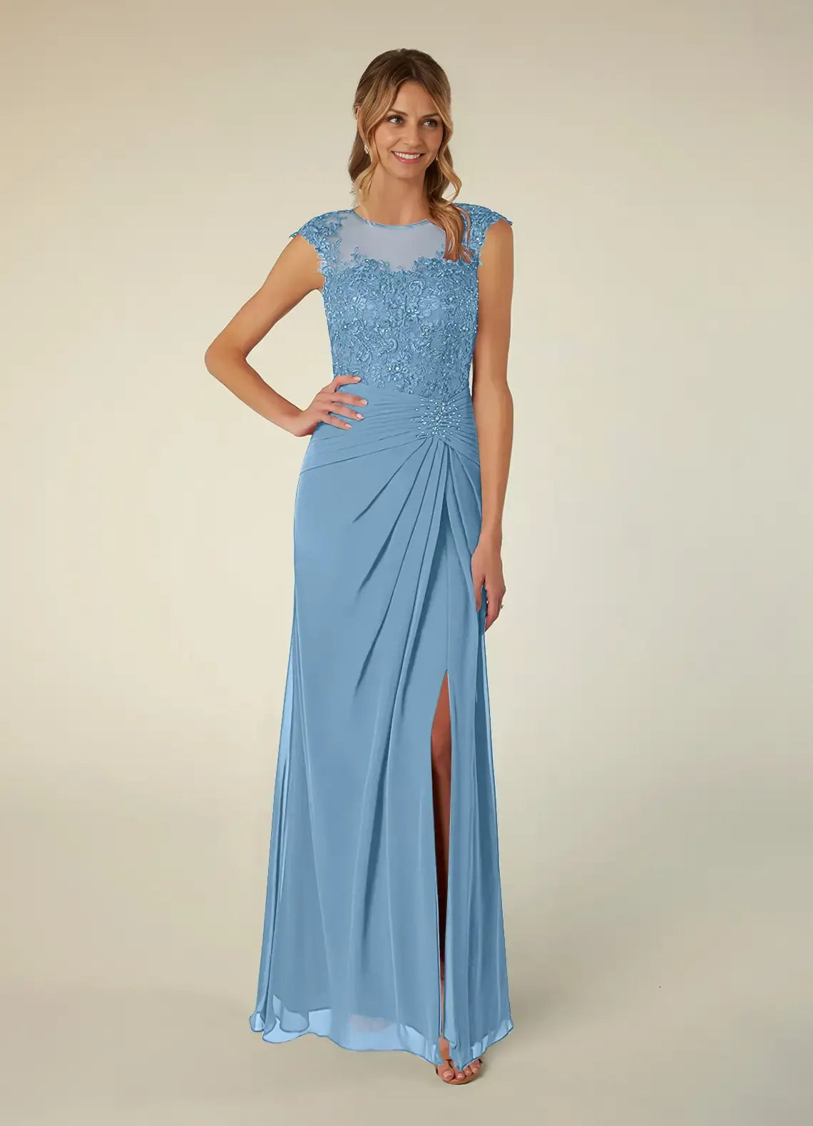 Dress Black A-Line Scoop Neck Sequins Chiffon Mother of the Groom Dresses Elegant Illusion Cap Sleeves Leg Slit Evening Dress