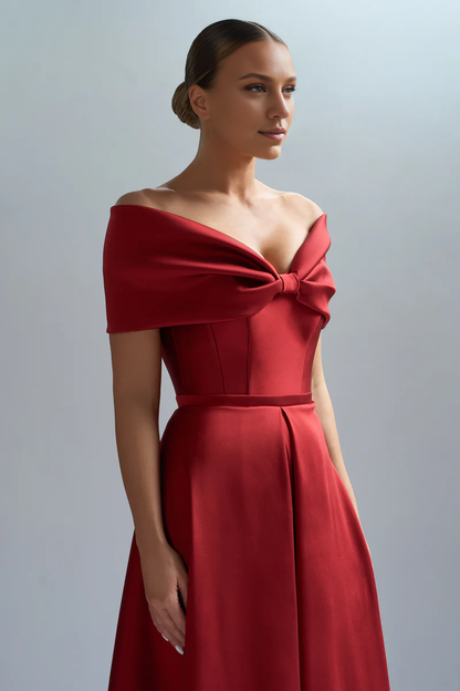Stores With Prom Dresses A-line Long Evening Prom Dress Off-the-shoulder With Bow Formal Wear Dresses
