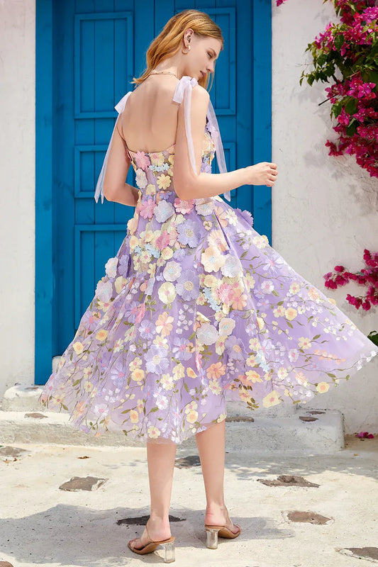 Stores With Prom Dresses Elegant Lavender Floral Tea Length Homecoming Dress Prom Dress Tulle Party Gown Formal Wear Dresses