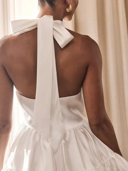 Stores With Prom Dresses Satin Halter Neckline A-line Draped Sleeveless Mini Dress Prom Dress Formal Wear Dresses