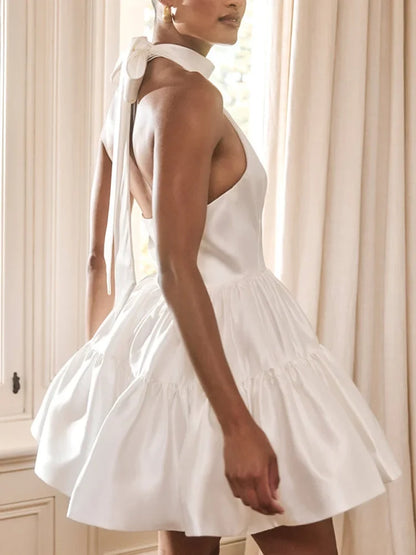 Stores With Prom Dresses Satin Halter Neckline A-line Draped Sleeveless Mini Dress Prom Dress Formal Wear Dresses