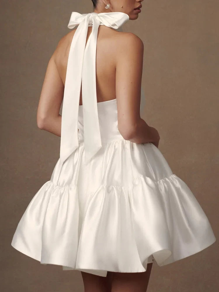 Stores With Prom Dresses Satin Halter Neckline A-line Draped Sleeveless Mini Dress Prom Dress Formal Wear Dresses