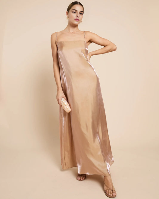 Dress Minimalist Straight Tube Floor-Length Sleeveless Party Dresses Square Neck Satin Solid Color Open Back Evening Dress