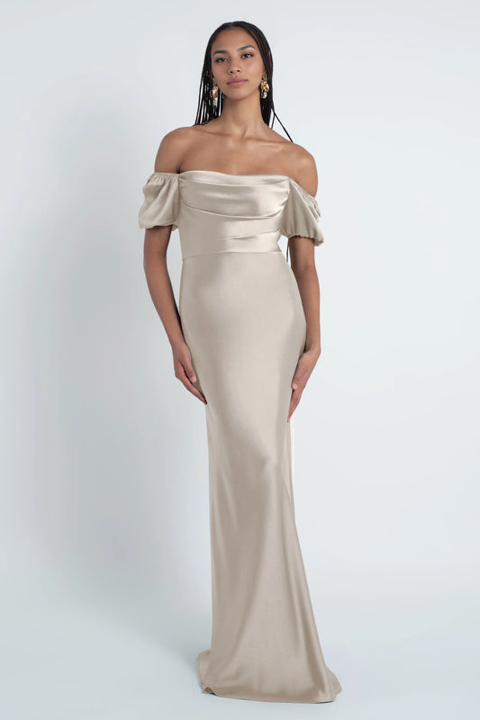Straight Tube Straight Neck No Slit Short Sleeves Affordable Satin Evening Dresses Backless Trendy Floor Length Ball Gowns