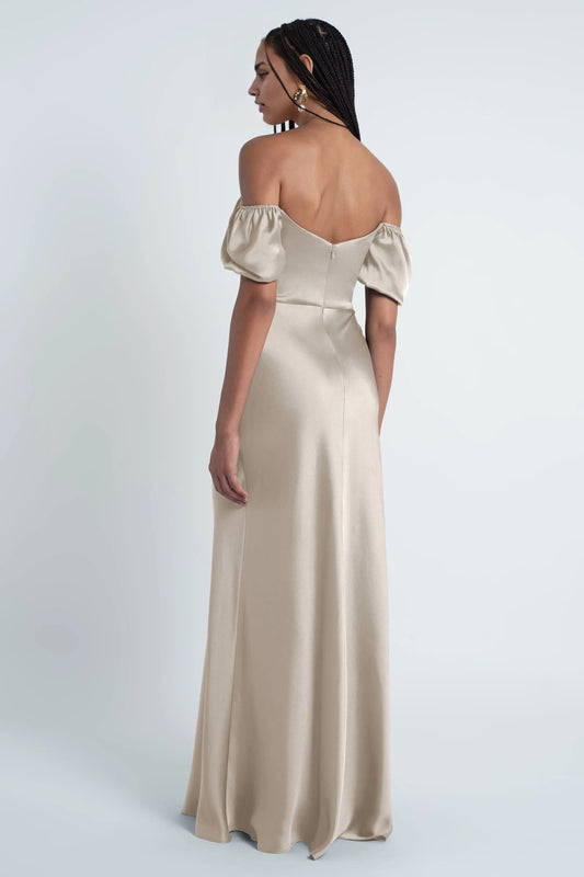 Straight Tube Straight Neck No Slit Short Sleeves Affordable Satin Evening Dresses Backless Trendy Floor Length Ball Gowns