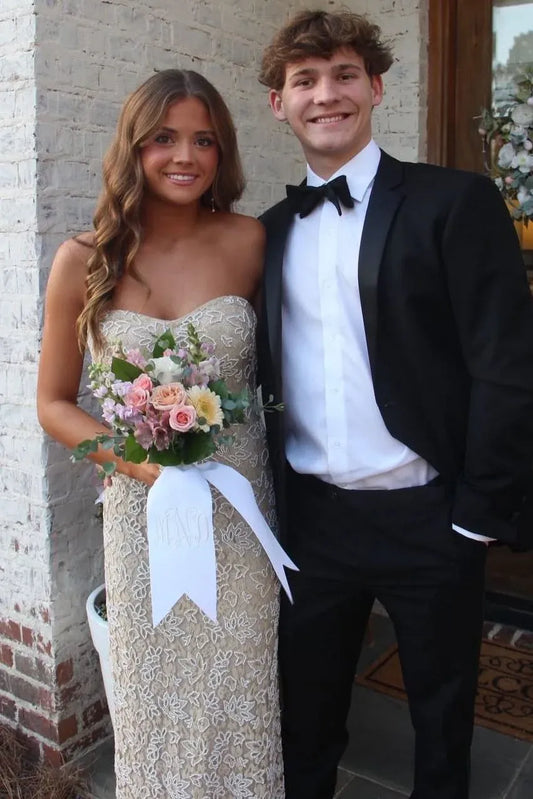 Strapless Sweetheart Lace Midi Formal Prom Dress
