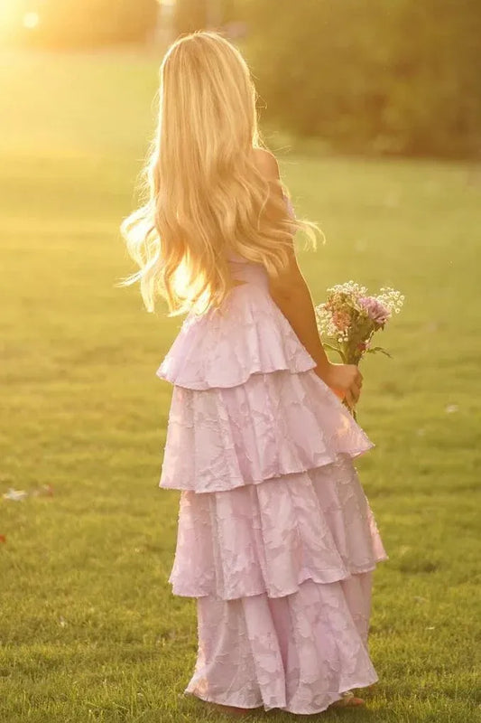 Strapless Sweetheart Tiered Ruffle Maxi Bridesmaid Dress
