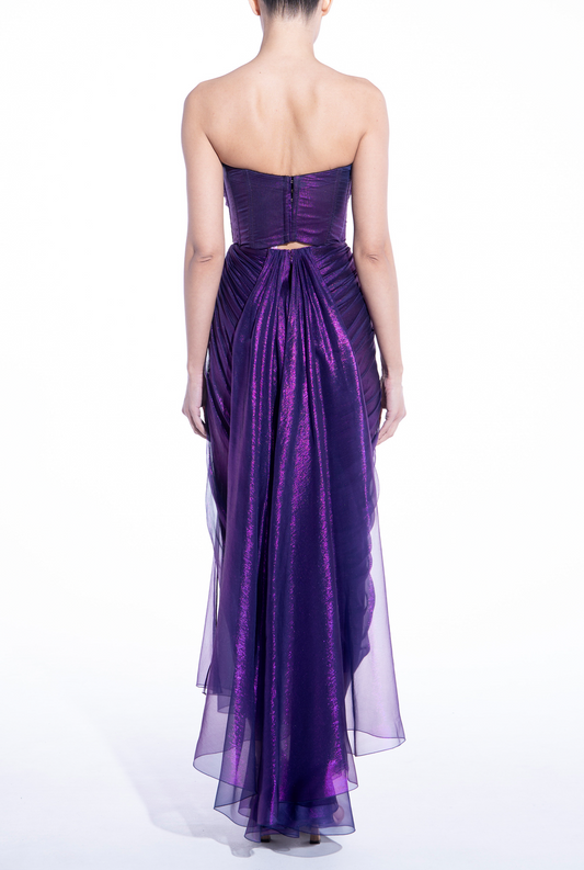 Prom Dress In Store Strapless A-line Midnight Orchid Sleeveless Evening Dress Strapless Backless Pleated With Slit Dresses Evening Wear