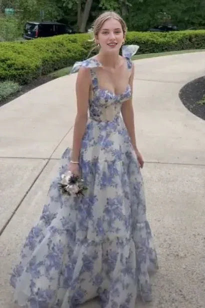 Strapless Beautiful A line Sleeveless Long Floral Prom Dress