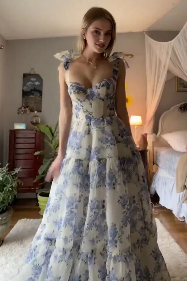 Strapless Beautiful A line Sleeveless Long Floral Prom Dress