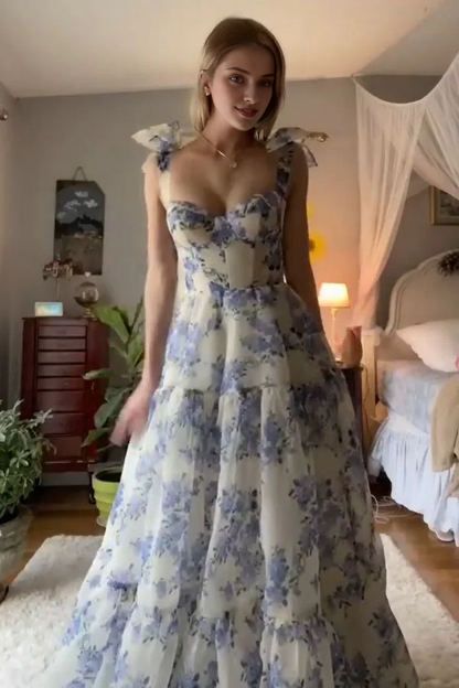 Strapless Beautiful A line Sleeveless Long Floral Prom Dress