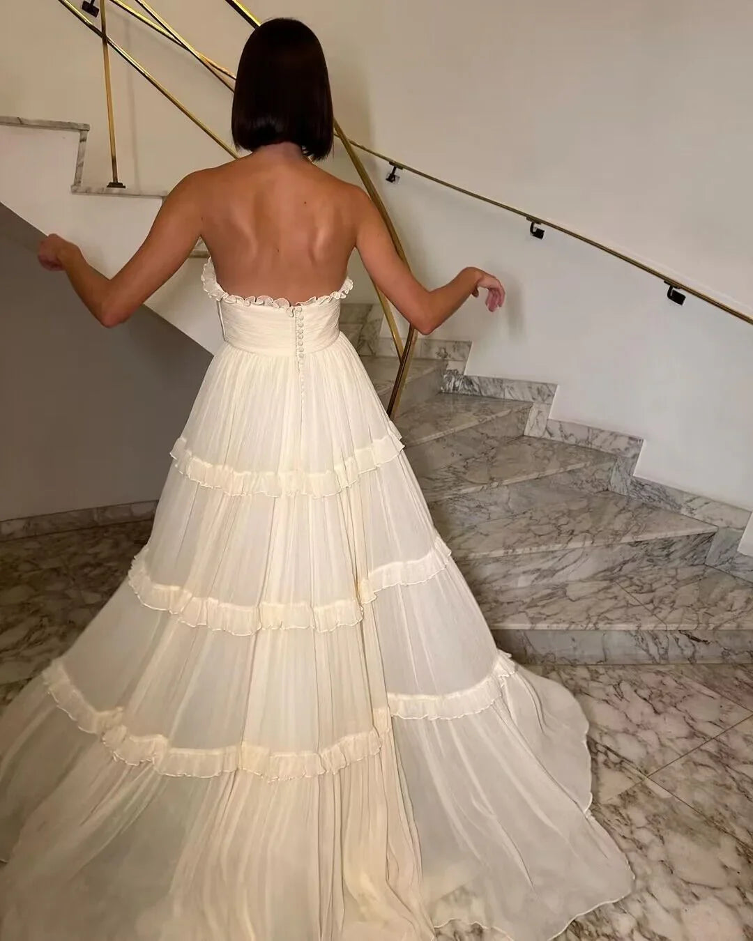 Formal Women's Dresses Strapless Beige A Line Long Chiffon Prom Dress Prom Dresses Stores