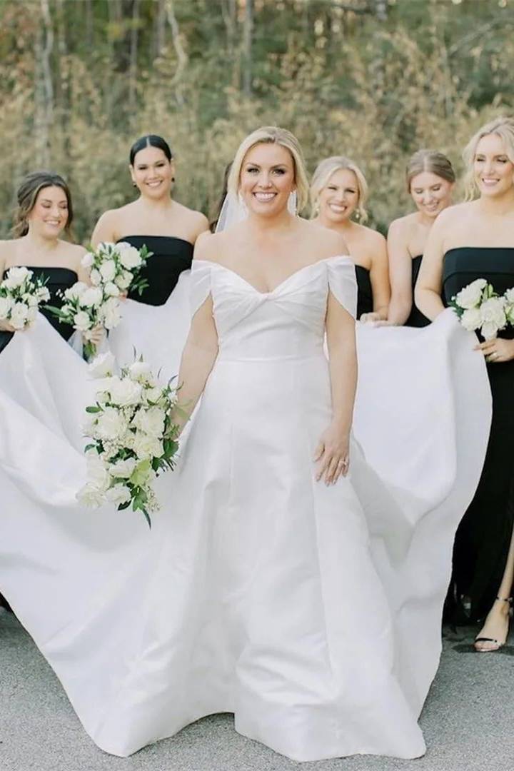 Strapless Black Chiffon Long Bridesmaid Dress with Slit/Formal Women's Dresses