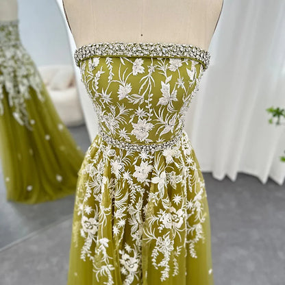 Formal Women's Dresses Olive Green Elegant Strapless Evening Dress Formal Prom Gowns with Beading Prom Clothing