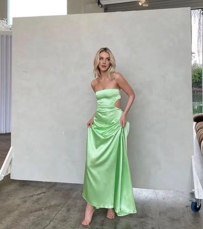 Formal Women's Dresses Strapless Green A Line Long Prom Dresses Prom Dresses Stores
