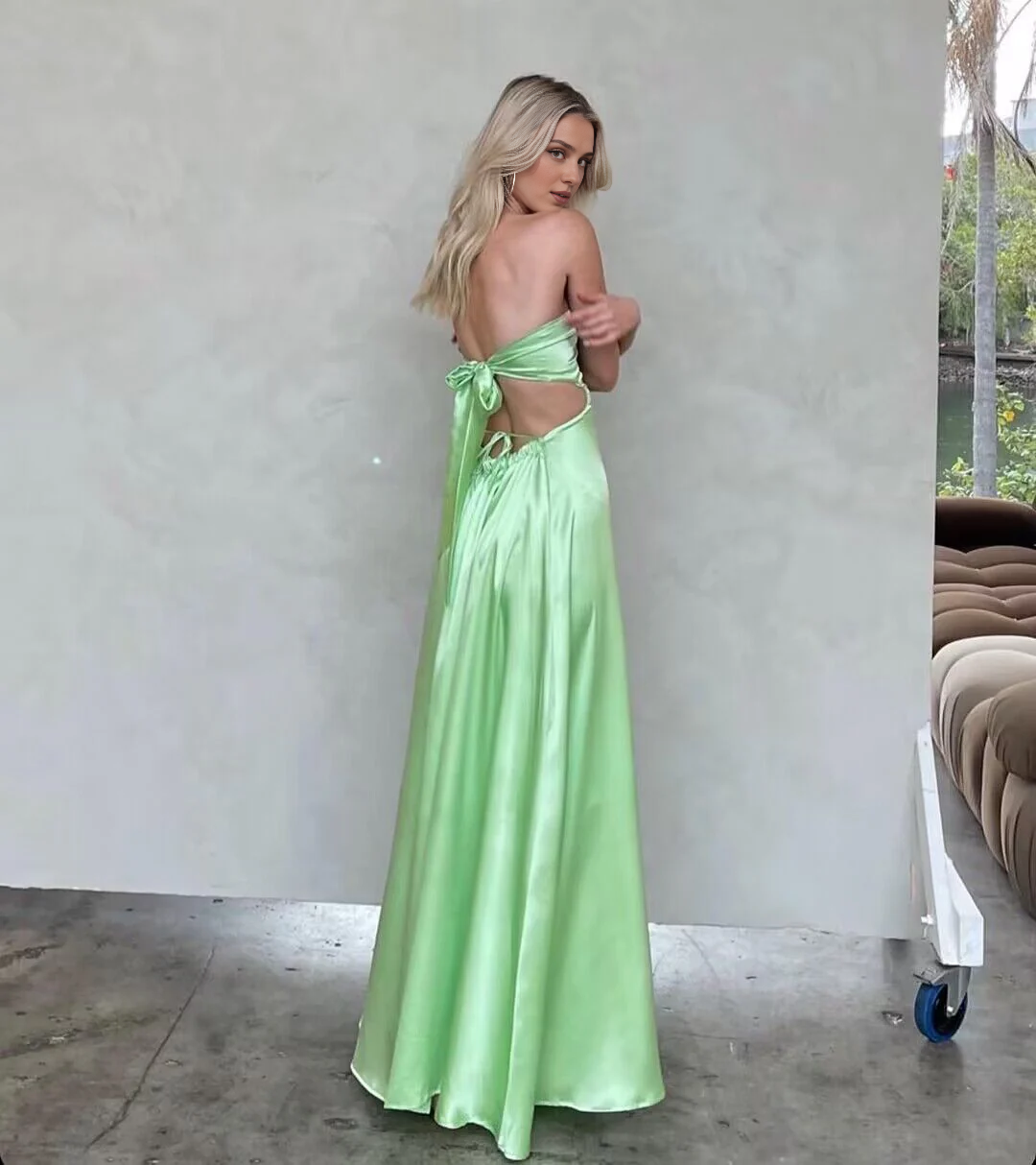Formal Women's Dresses Strapless Green A Line Long Prom Dresses Prom Dresses Stores