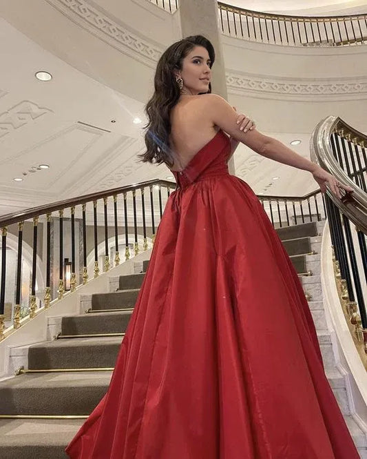 Formal Women's Dresses Red A-Line Strapless Long Prom Dress Evening Gown Prom Clothing