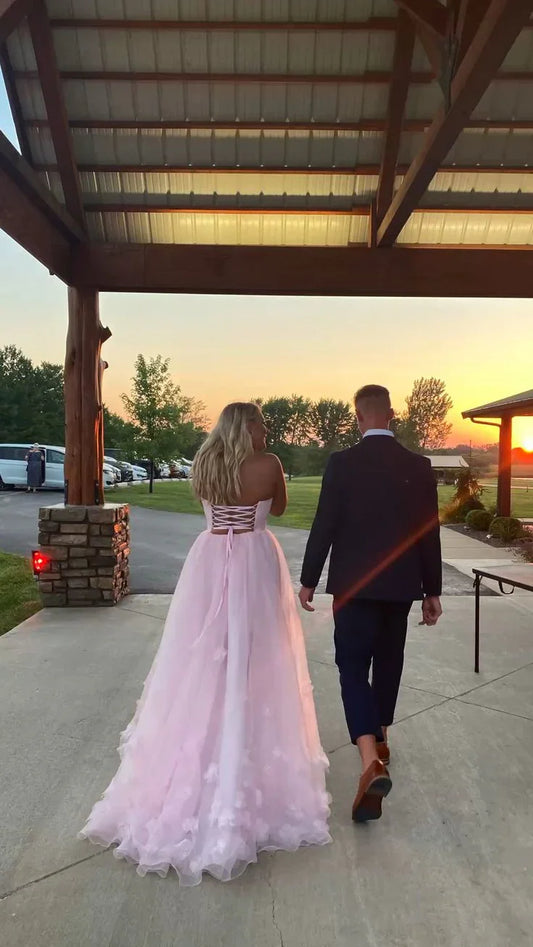 Formal Women's Dresses Light Pink A-Line Tulle Strapless Long Prom Formal Party Dress Prom Clothing