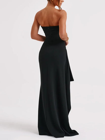 Strapless Ruched Bodycon Slit Off-the-Shoulder Prom Dress With Hight Slit