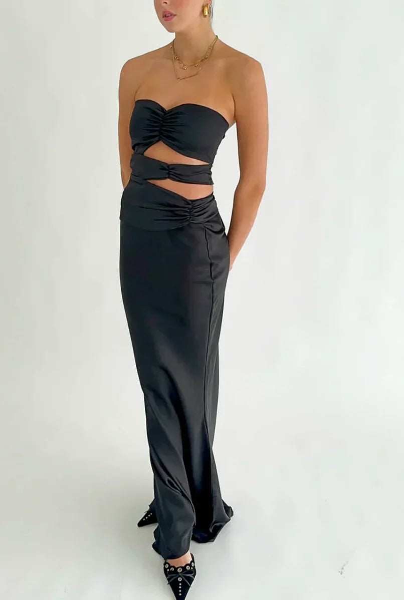 Dress Prom Dress Stores Black Strapless Satin Classy Simple Long Party Dress Formal Dresses