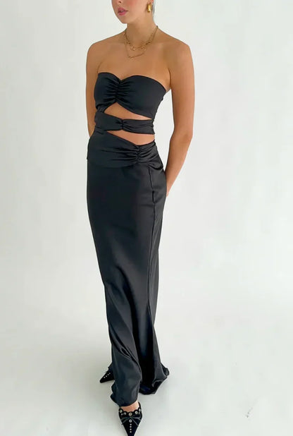 Dress Prom Dress Stores Black Strapless Satin Classy Simple Long Party Dress Formal Dresses
