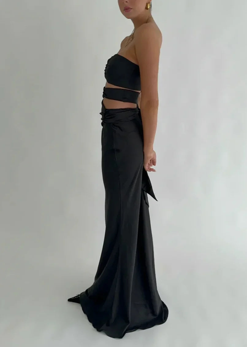 Dress Prom Dress Stores Black Strapless Satin Classy Simple Long Party Dress Formal Dresses
