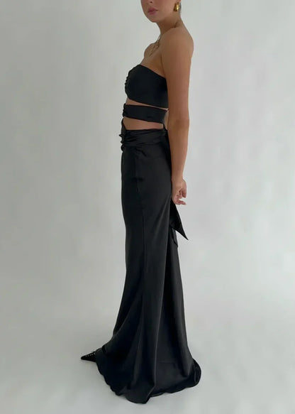 Dress Prom Dress Stores Black Strapless Satin Classy Simple Long Party Dress Formal Dresses