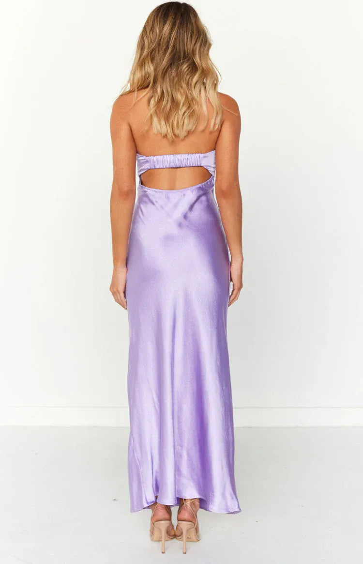 Strapless Sleeveless Satin Trendy Ankle-Length Prom Party Dresses Backless Pleats Hot Sale Long Evening Dresses No Slit