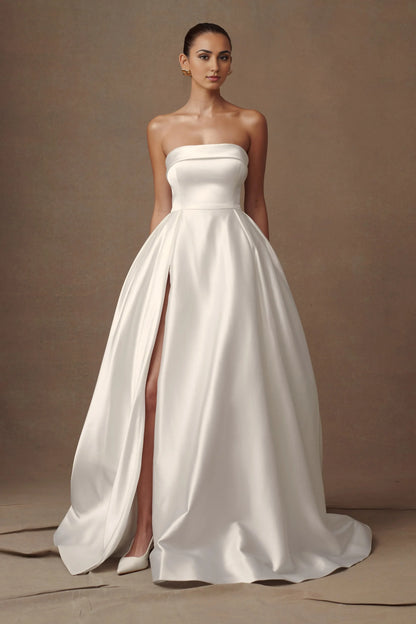 Strapless Wedding Gown Custom A Line Dresses For Wedding Classy Wedding Dresses For Formal Weddings With Slit