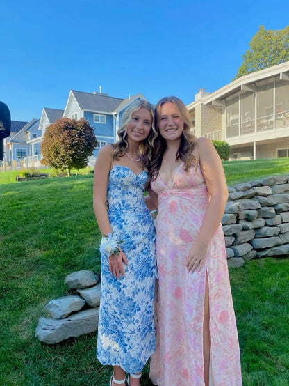 Dress Prom Dress Stores Blue Straps Printed Sheath Party Dress Wedding Guest Dress Formal Dresses