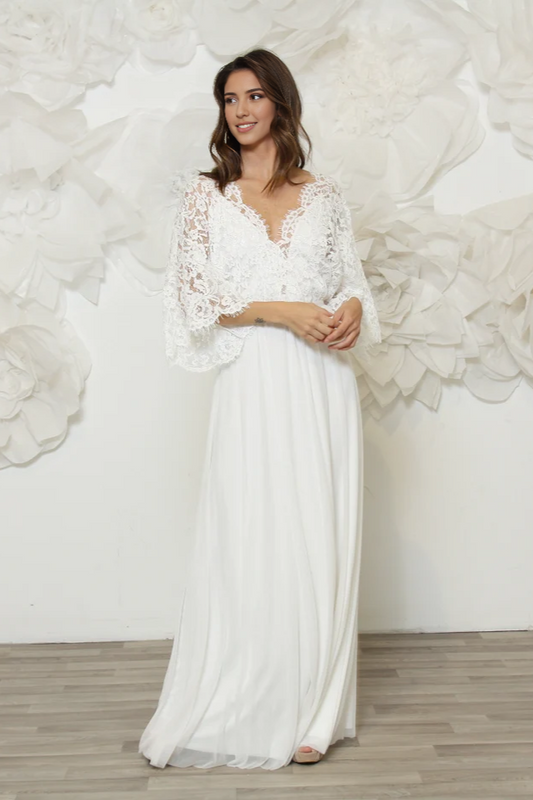 Stunning Modern Lace Wedding Dress Cool And Comfortable Wedding Dress With Butterfly Sleeves Handmade From Soft Lace A-line V Neck