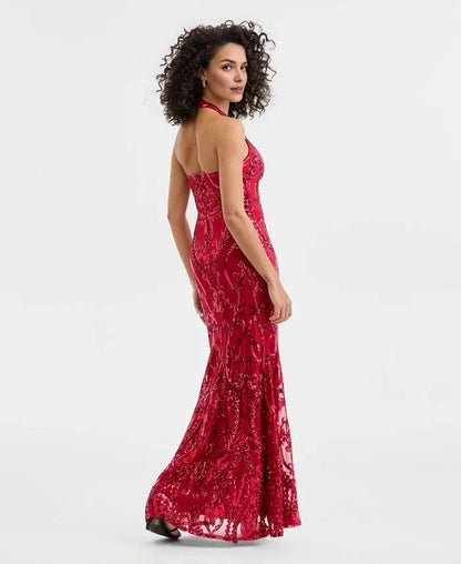 Stylish Mermaid Halter-Neck Sleeveless Sequins Floor-Length Evening Dress