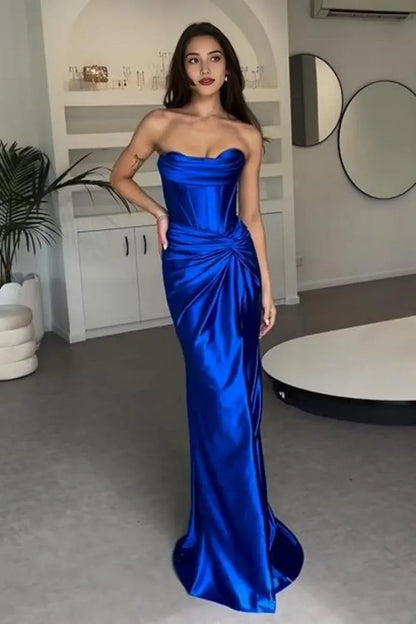 Stylish Mermaid Strapless Satin Split Floor-Length Prom Dress