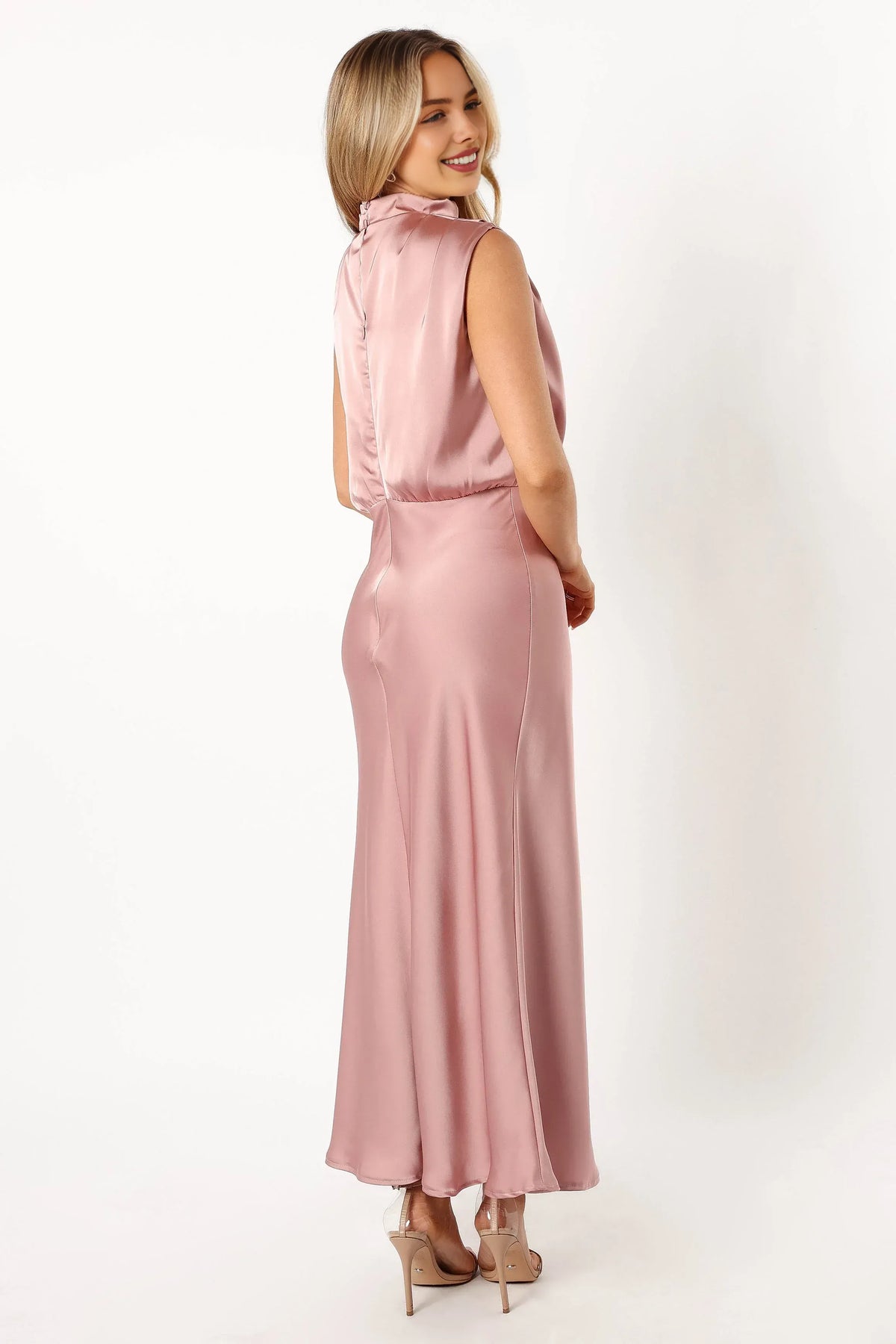 Stylish Sheath Halter Neck Sleeveless Satin Ankle-Length Prom Dress