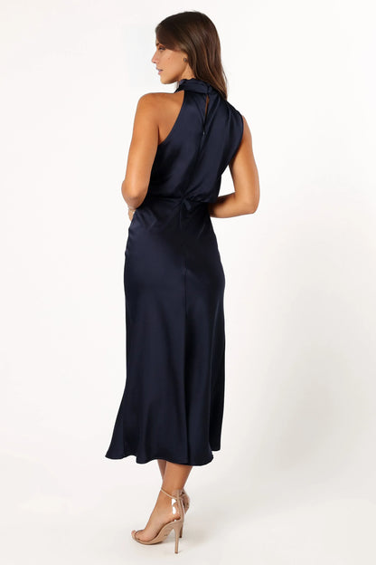 Stylish Sheath Halter Neck Sleeveless Satin Ankle-Length Prom Dress