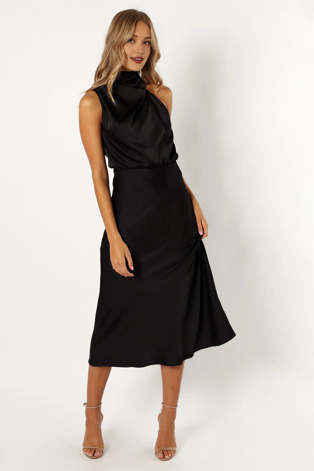 Stylish Sheath Halter Neck Sleeveless Satin Ankle-Length Prom Dress