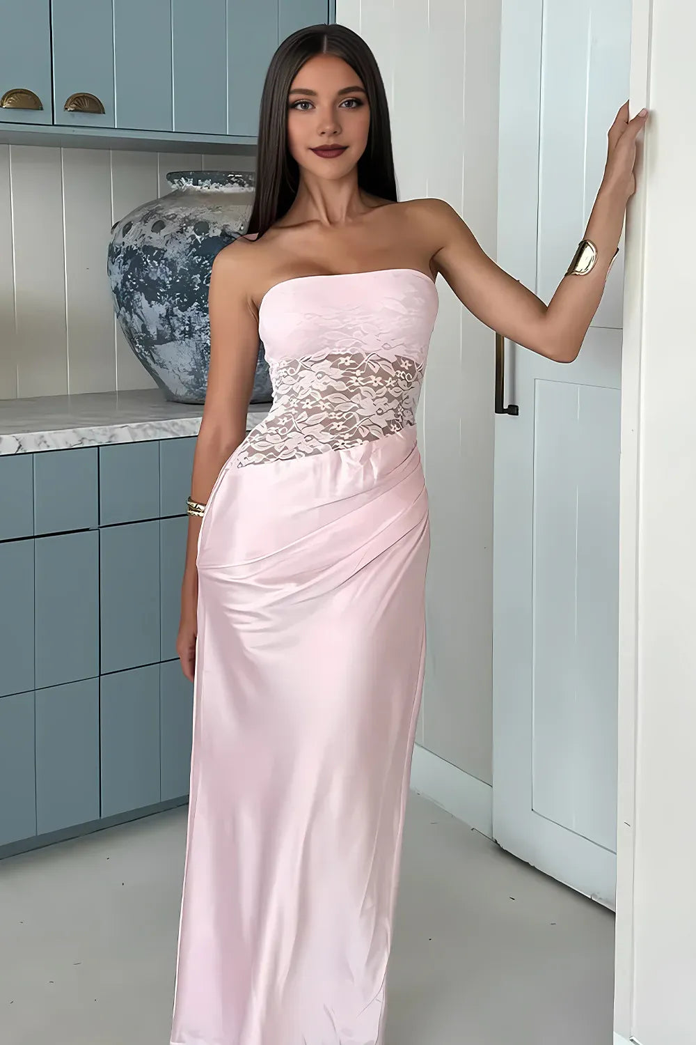 Stylish Sheath Strapless Neck Sleeveless Lace Up Floor-Length Prom Dress