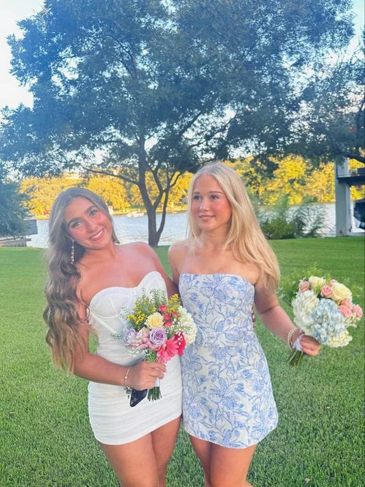 Dress Prom Dress Stores Sweet Blue Strapless Homecoming Dress Short Party Dress Formal Dresses