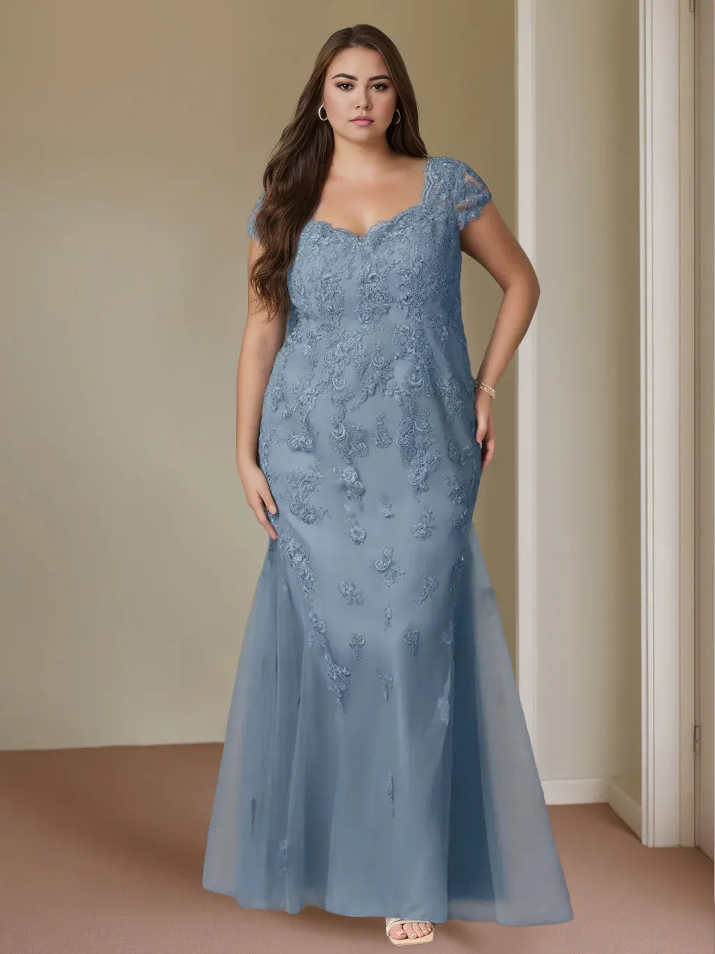 Formal Women's Dresses Trumpet/Mermaid Sweetheart Cap Sleeves Floor-Length Plus Size Mother of the Bride Dresses with Lace Prom Dresses Stores