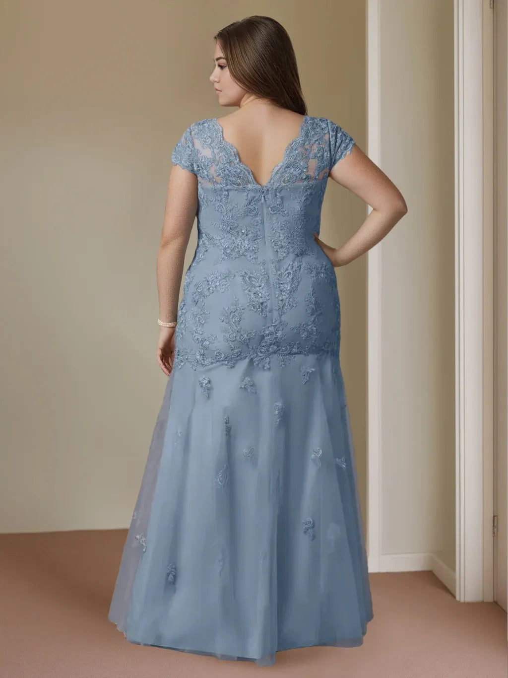 Formal Women's Dresses Trumpet/Mermaid Sweetheart Cap Sleeves Floor-Length Plus Size Mother of the Bride Dresses with Lace Prom Dresses Stores